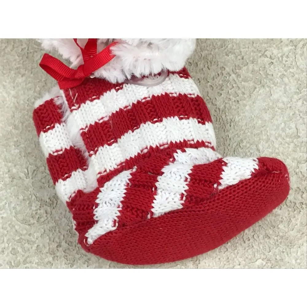 Mudpie Baby Booties 0-6 Months Red White Stripe‎ Cable Knit Shoes 2010 New